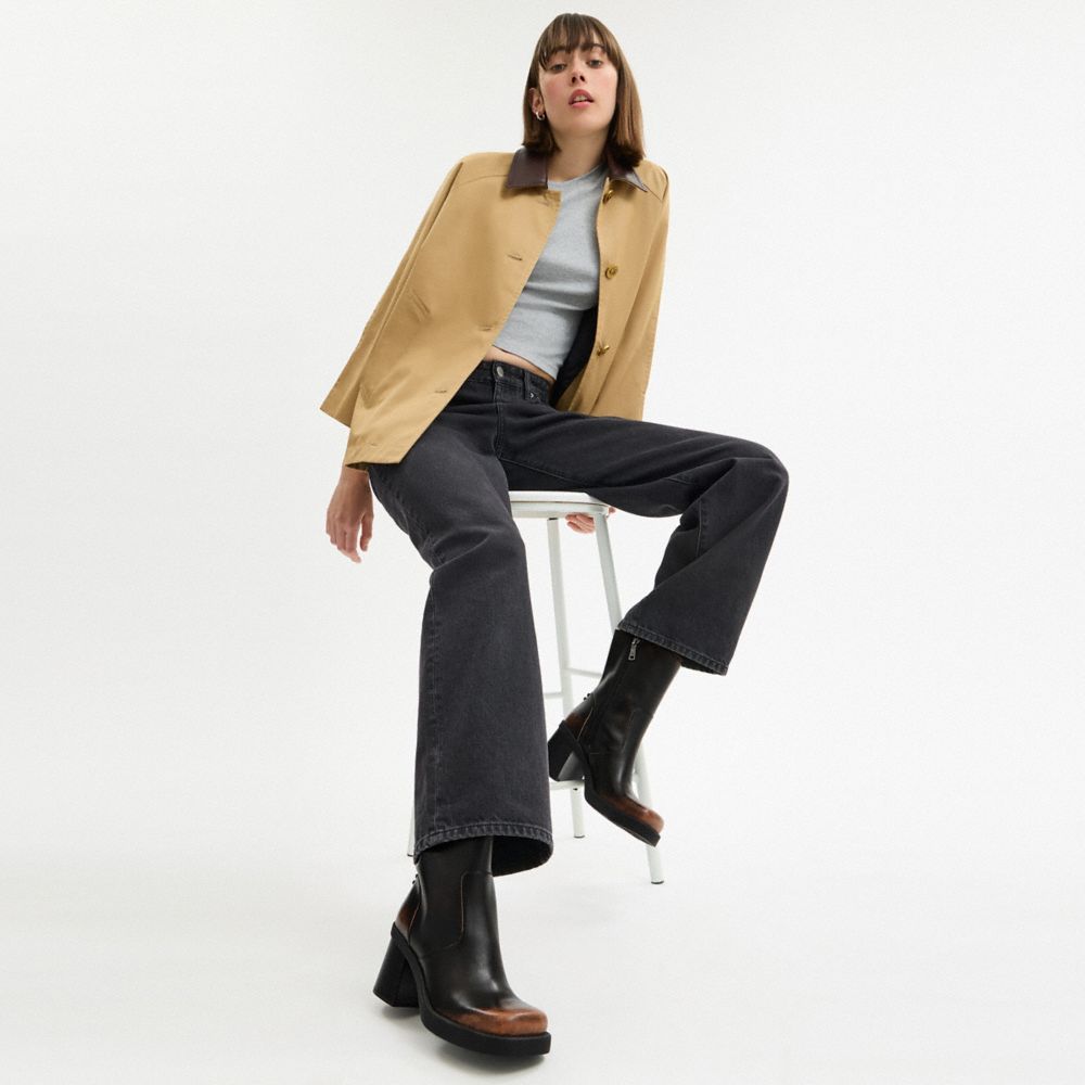 COACH®,Sculpted C Bootie In Loved Leather,Faux Leather,Rubber,Leather,Lining Leather,Boots,Metal,Embellished,Padded Insole...,Black,Detail View