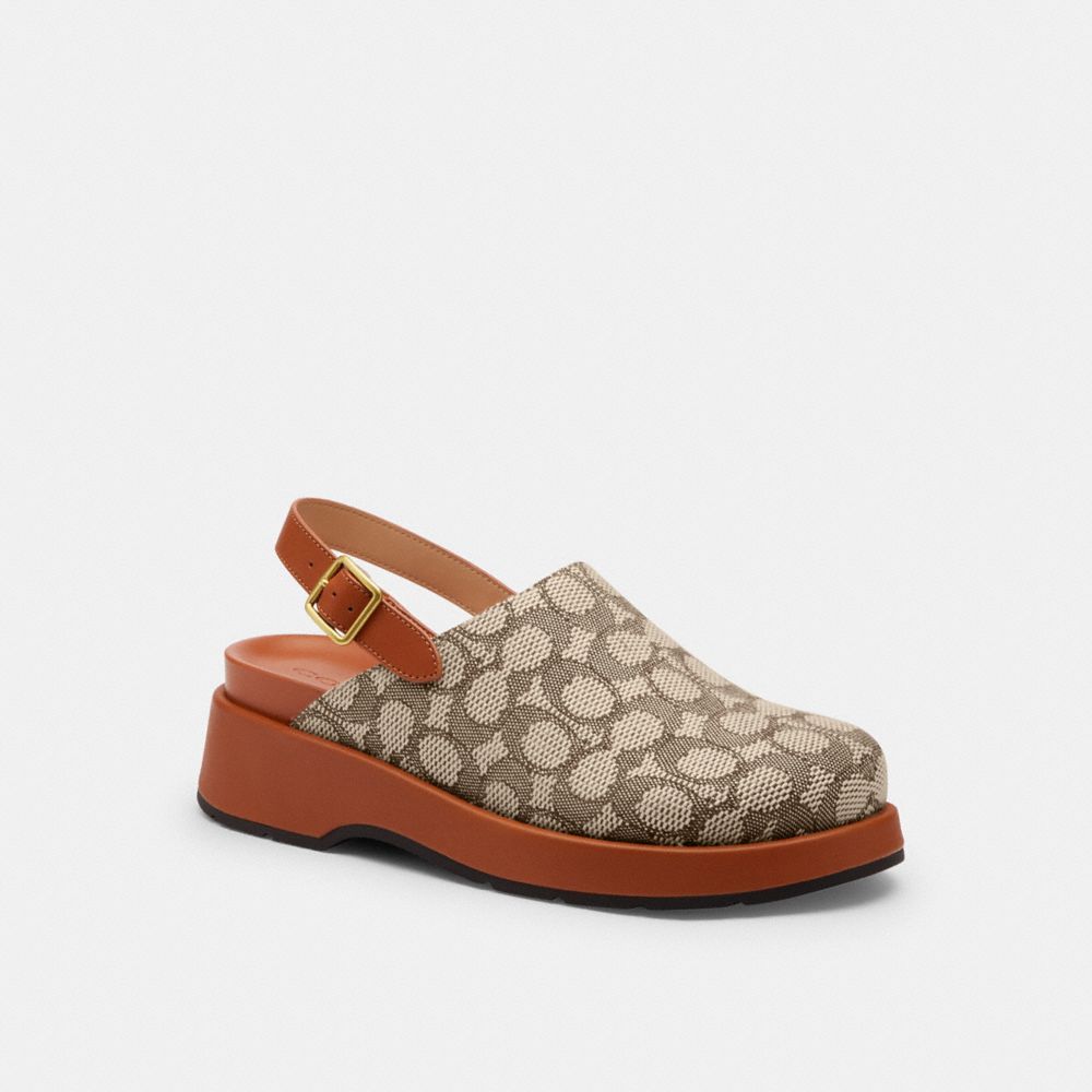 COACH®,Sculpted C Platform Clog In Signature Textile Jacquard,Polyester,Faux Leather,Polyester Blend,Cotton,Lining Leather...,Multi Color,Front View