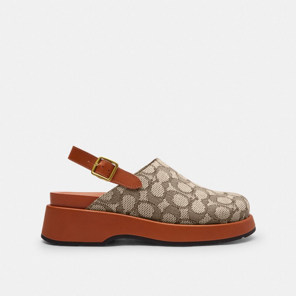 COACH®,Sculpted C Platform Clog In Signature Textile Jacquard,Polyester,Faux Leather,Polyester Blend,Cotton,Lining Leather...,Multi Color,Angle View