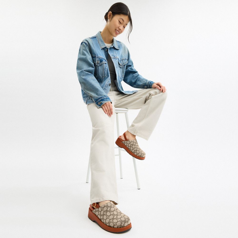 COACH®,Sculpted C Platform Clog In Signature Textile Jacquard,Polyester,Faux Leather,Polyester Blend,Cotton,Lining Leather...,Multi Color,Detail View