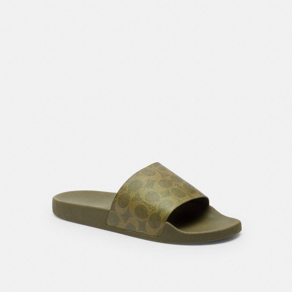 COACH®,Udele Sport Slide In Signature Canvas,Rubber,Canvas,Slides,Casual,Olive,Front View