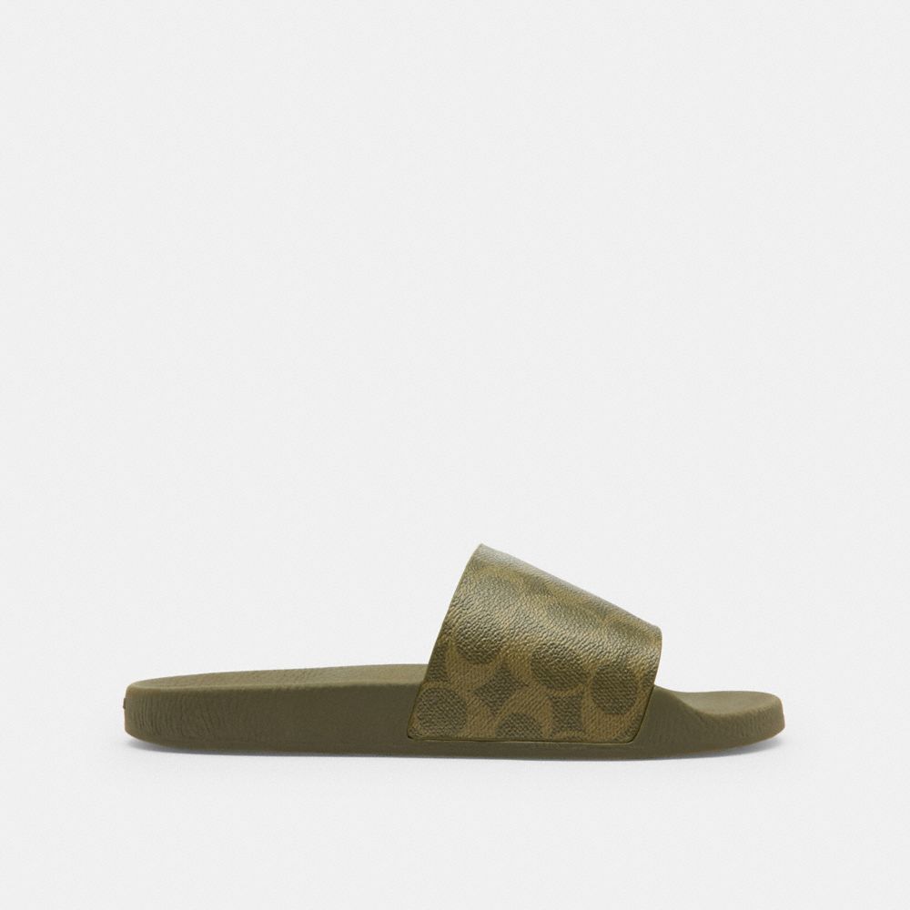 COACH®,Udele Sport Slide In Signature Canvas,Rubber,Canvas,Slides,Casual,Olive,Angle View