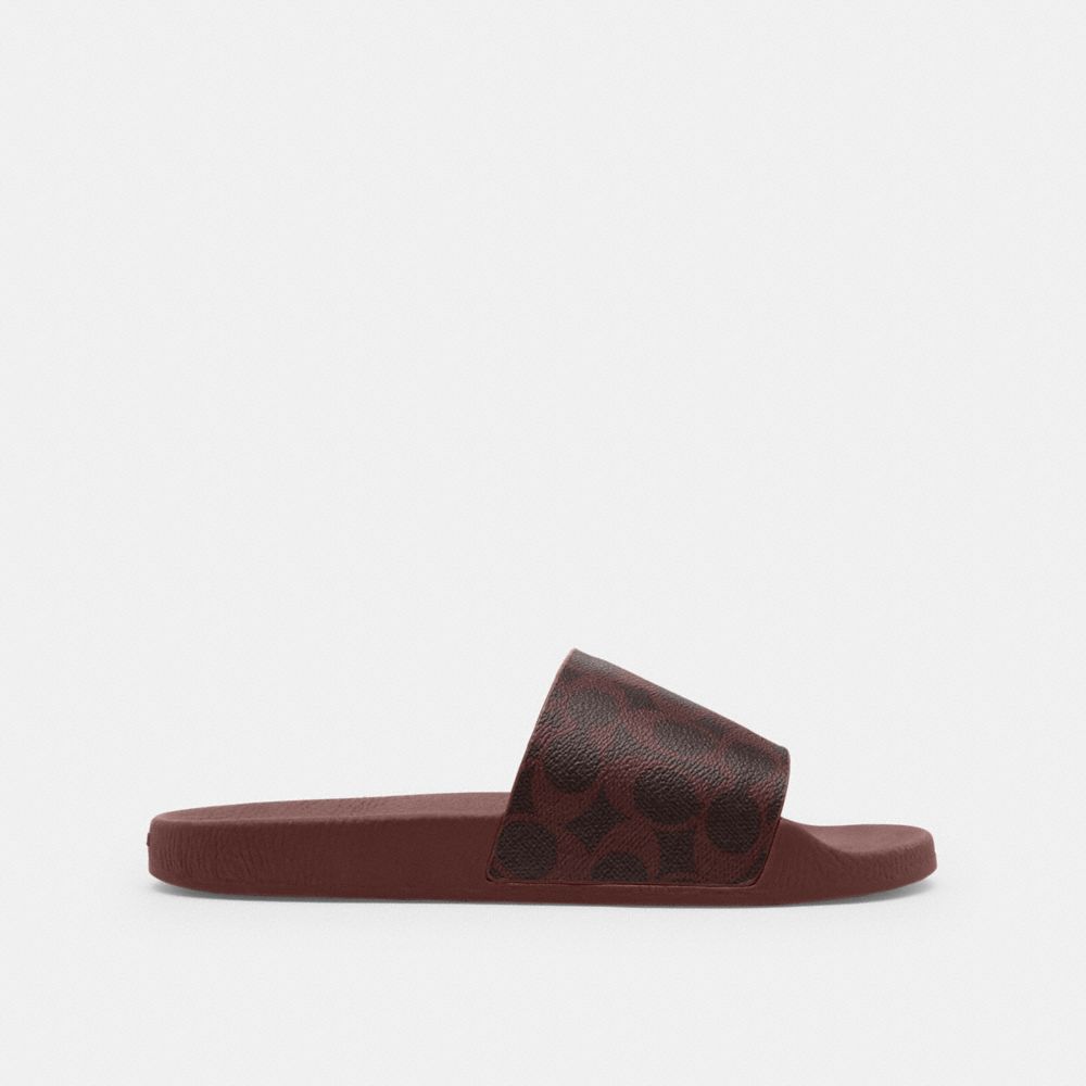 COACH®,Udele Sport Slide In Signature Canvas,Rubber,Canvas,Slides,Casual,Brown,Angle View