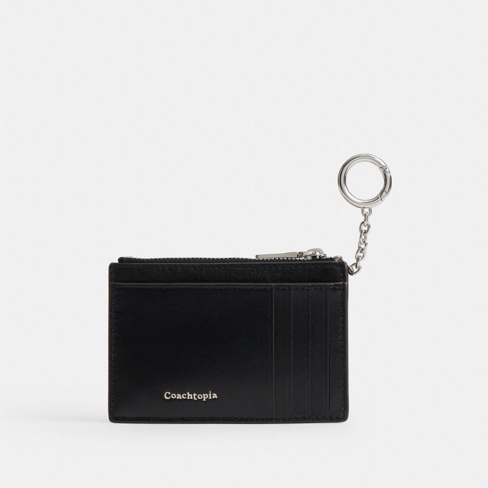 COACH®,Zip Card Case With Key Ring In Checkerboard Upcrafted Leather,Leather,Recycled Polyester,Lining Recycled Polyester,...,Black,Back View
