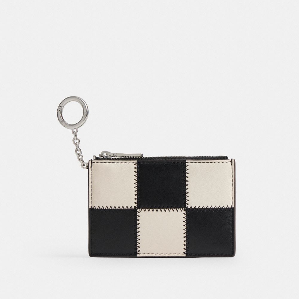 COACH®,Zip Card Case With Key Ring In Checkerboard Upcrafted Leather,Leather,Recycled Polyester,Lining Recycled Polyester,...,Multi Color,Front View