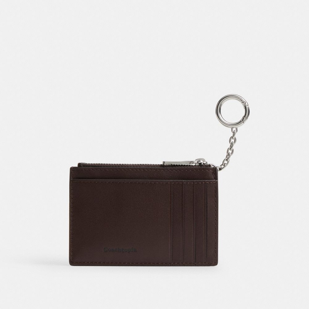 COACH®,Zip Card Case With Key Ring In Checkerboard Upcrafted Leather,Leather,Recycled Polyester,Lining Recycled Polyester,...,Brown,Back View