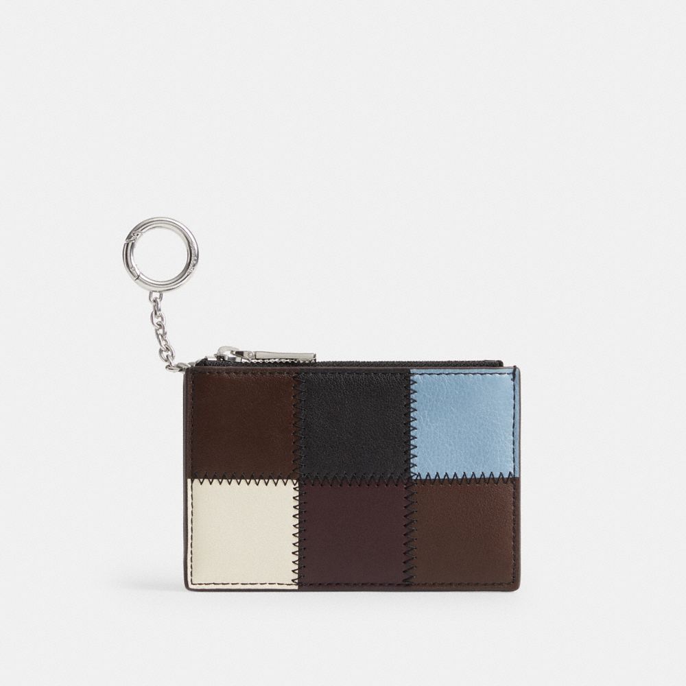 COACH®,Zip Card Case With Key Ring In Checkerboard Upcrafted Leather,Leather,Recycled Polyester,Lining Recycled Polyester,...,,Front View