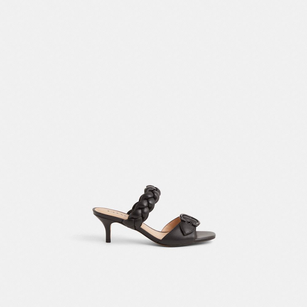 COACH®,Restored Mollie Sandal,Leather,Rubber,Slides,Braided,Logo,Casual,Black,Front View
