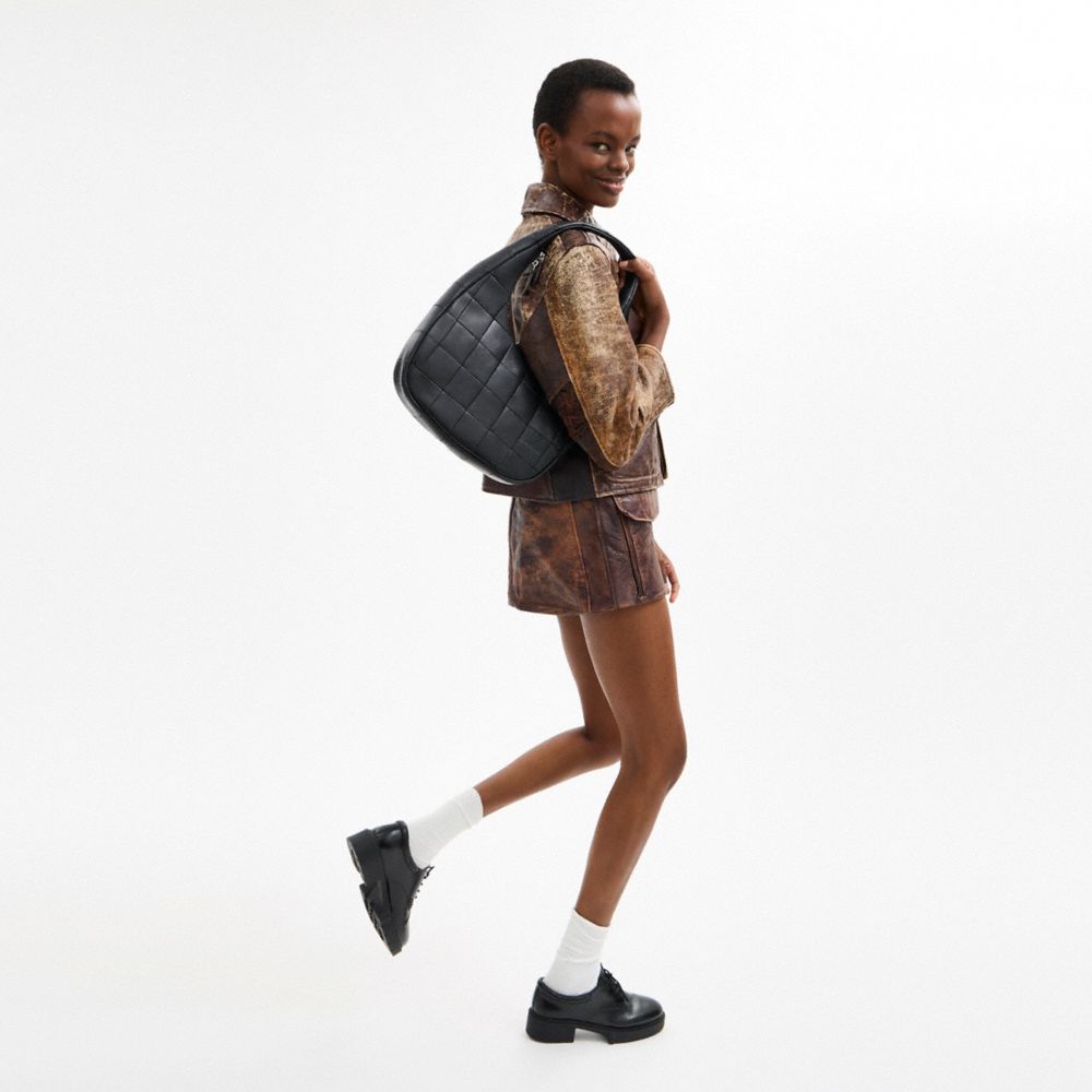 COACH®,Alter/Ego Crescent Shoulder Bag In Upcrafted Leather,Lining Recycled Polyester,Polyester,Recycled Polyester,Leather...,Black,Detail View