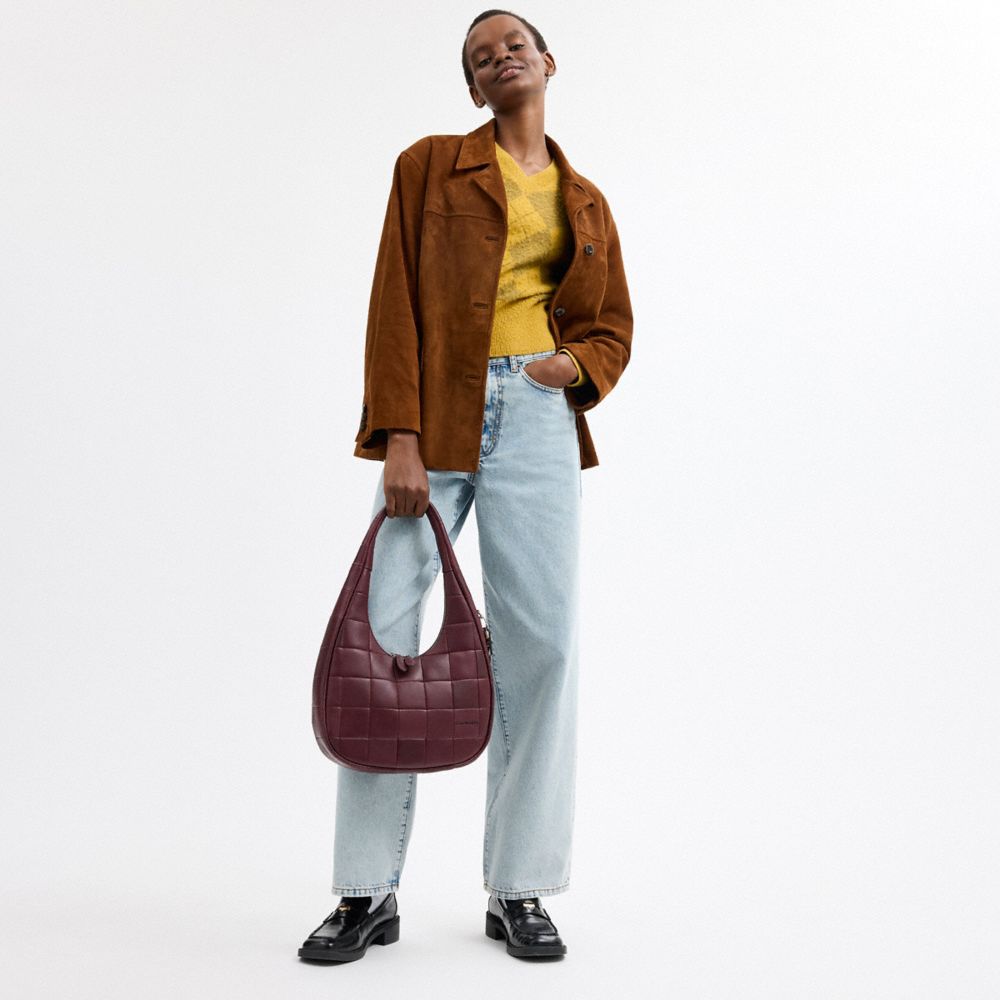 COACH®,Alter/Ego Crescent Shoulder Bag In Upcrafted Leather,Lining Recycled Polyester,Polyester,Recycled Polyester,Leather...,Maroon,Detail View