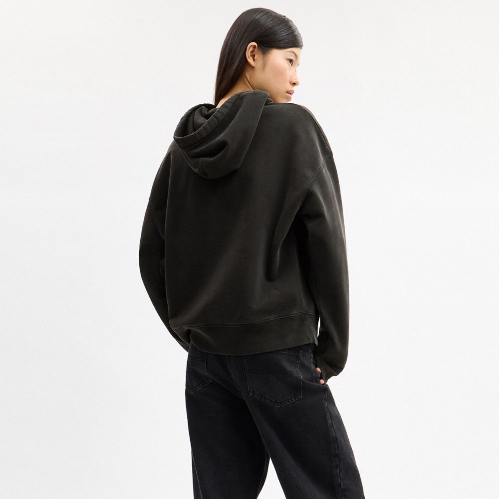 COACH®,Fish Graphic Hoodie,Cotton,Sweatshirt,Drawstring,Logo,Casual,Black,Scale View