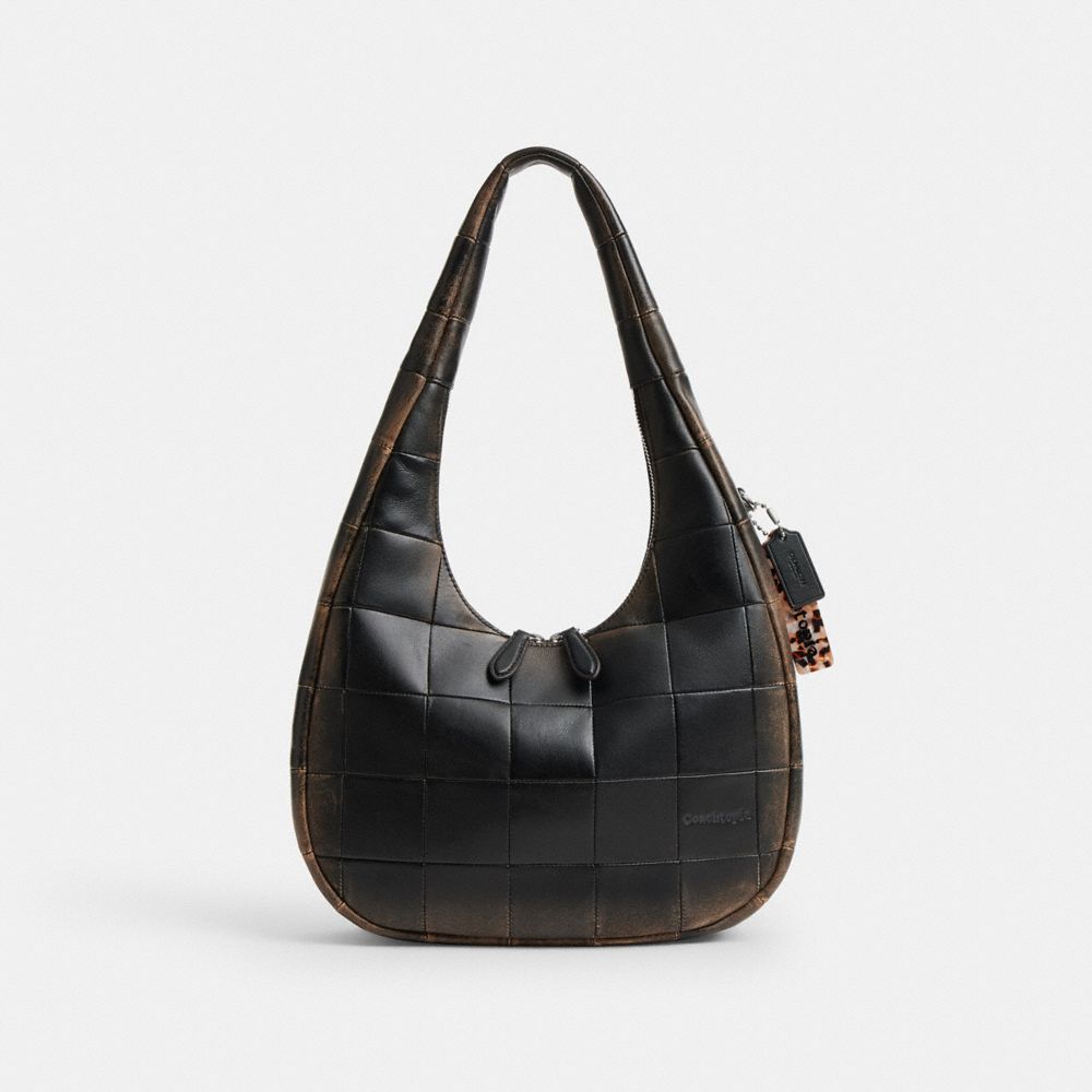 COACH®,Alter/Ego Crescent Shoulder Bag In Checkerboard Upcrafted Leather,,Front View