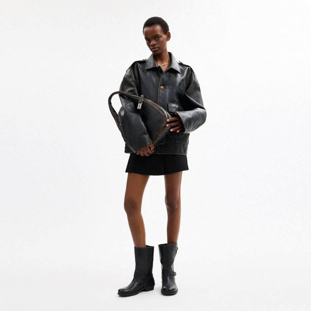 COACH®,Alter/Ego Crescent Shoulder Bag In Checkerboard Upcrafted Leather,,Detail View