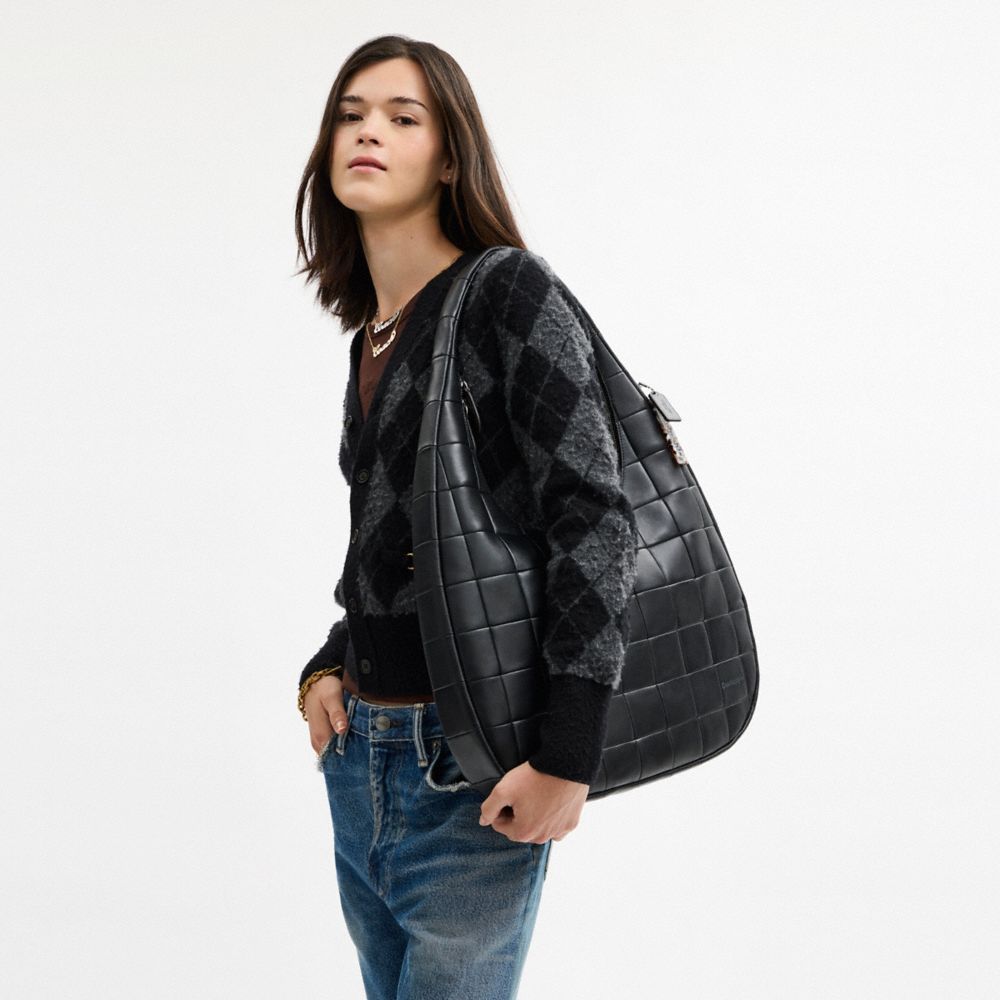 COACH®,Alter/Ego Large Crescent Shoulder Bag In Upcrafted Leather,Leather,Lining Recycled Polyester,Recycled Polyester,Sho...,Black,Detail View