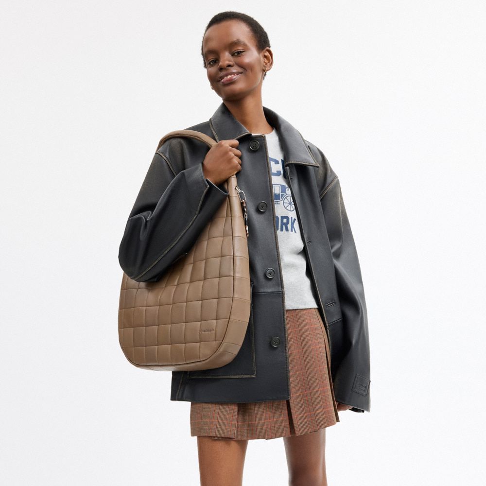 COACH®,Alter/Ego Large Crescent Shoulder Bag In Upcrafted Leather,Leather,Lining Recycled Polyester,Recycled Polyester,Sho...,Brown,Detail View