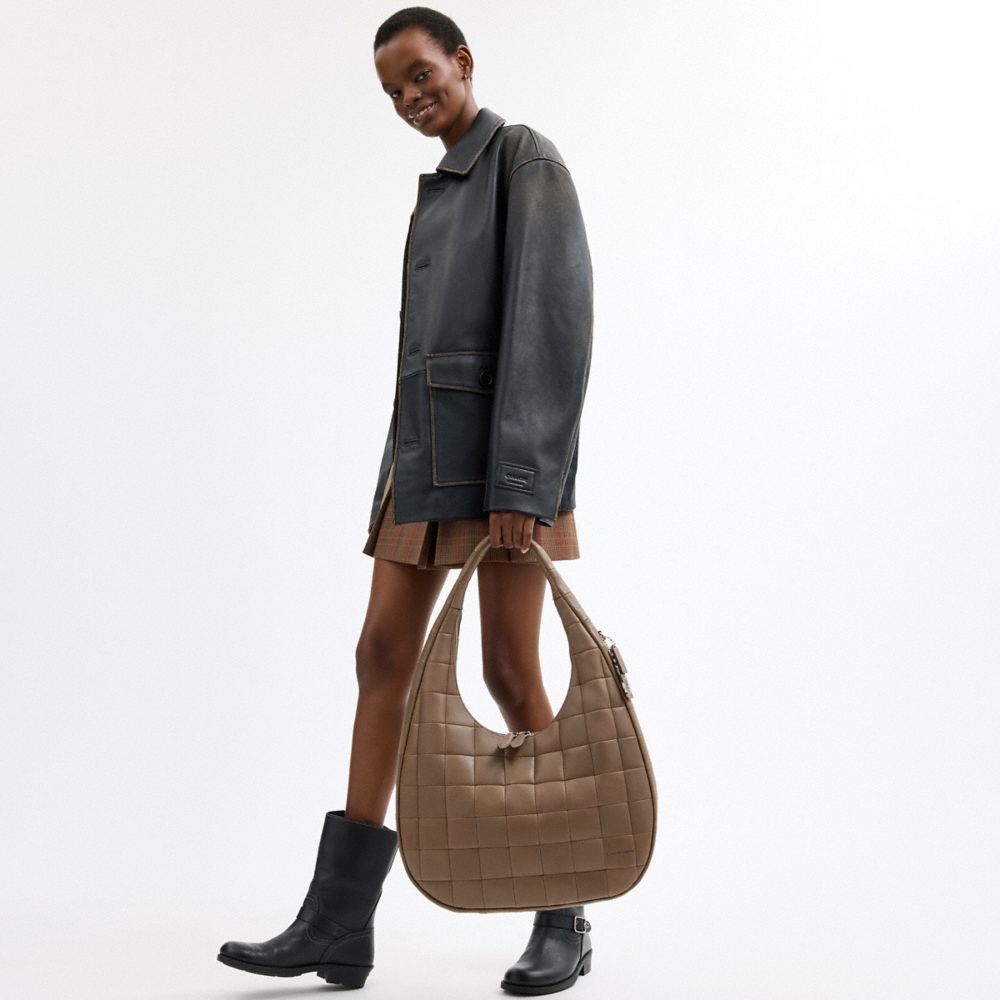 COACH®,Alter/Ego Large Crescent Shoulder Bag In Upcrafted Leather,Leather,Lining Recycled Polyester,Recycled Polyester,Sho...,Brown,Detail View