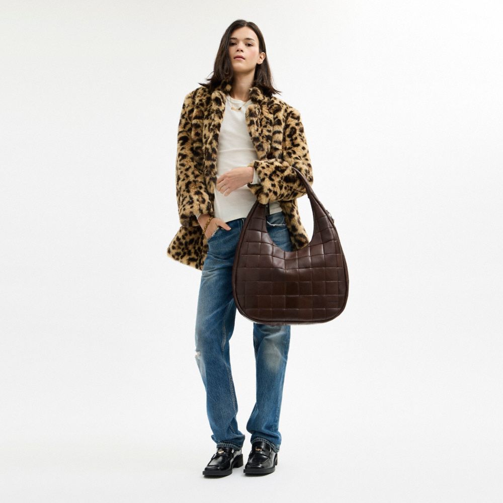 COACH®,Alter/Ego Large Crescent Shoulder Bag In Upcrafted Leather,Leather,Lining Recycled Polyester,Recycled Polyester,Sho...,Brown,Detail View