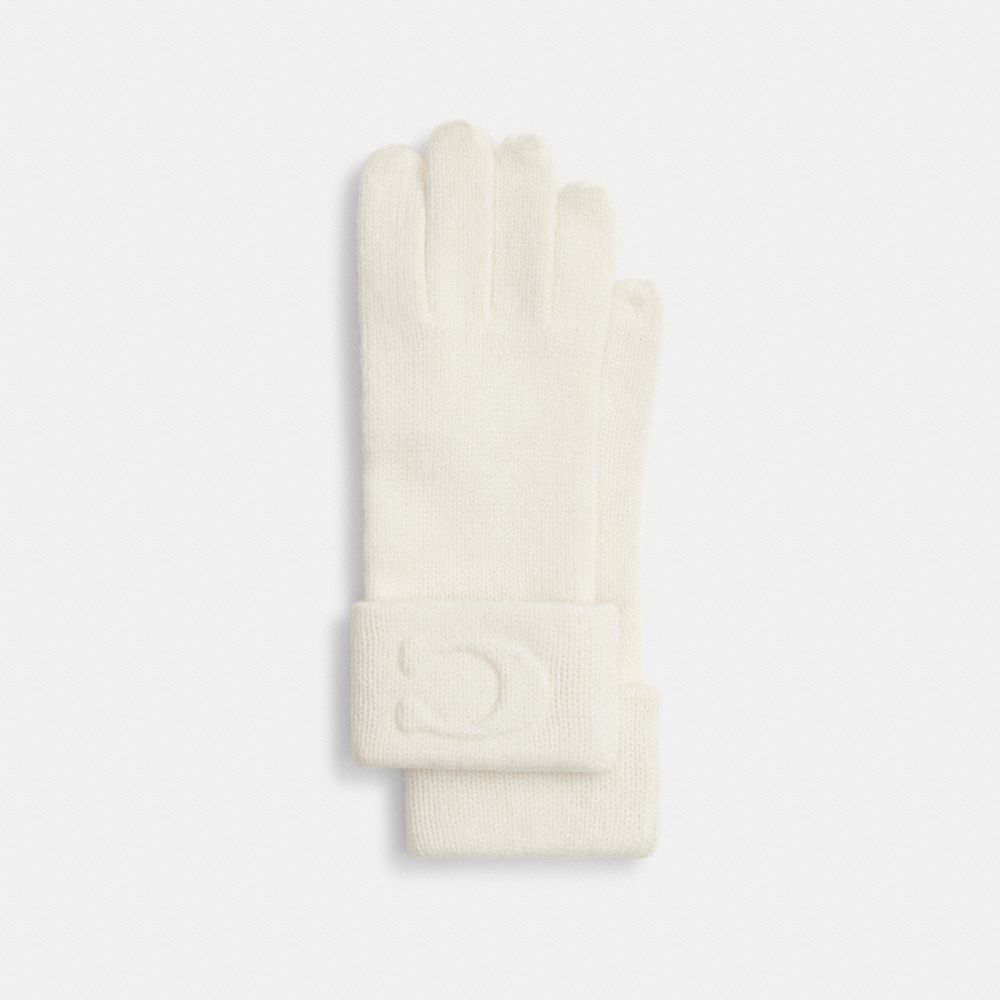 COACH®,Signature Embossed Knit Gloves,White,Front View