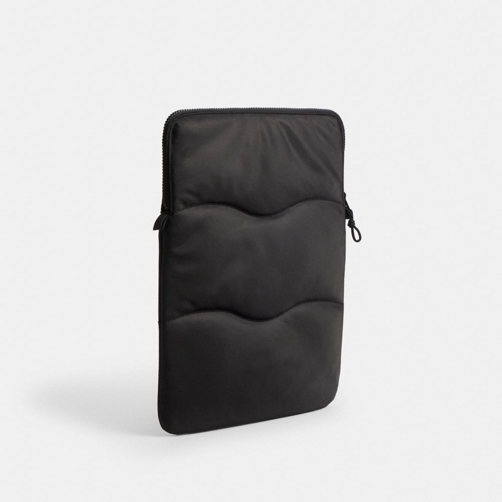 COACH®,Coachtopia Loop Laptop Sleeve With Wavy Quilting,Lining Recycled Polyester,Recycled Polyester,Laptop Sleeve,Plastic...,Black,Angle View