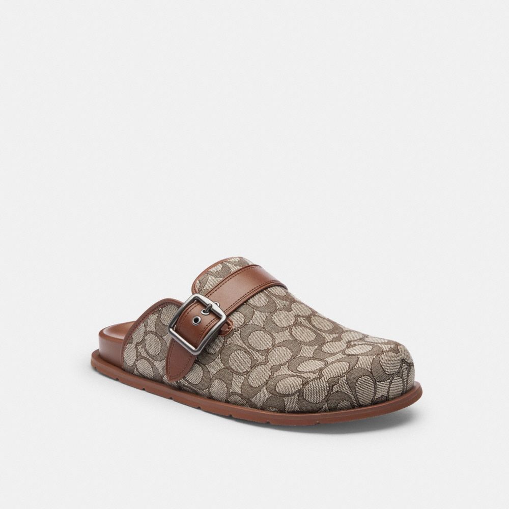 COACH®,Buckle Clog In Signature Jacquard,Rubber,Leather,Clogs,Fabric,Word Embellishment,Piping,Logo,Sustainable,Traction,C...,Multi Color,Front View