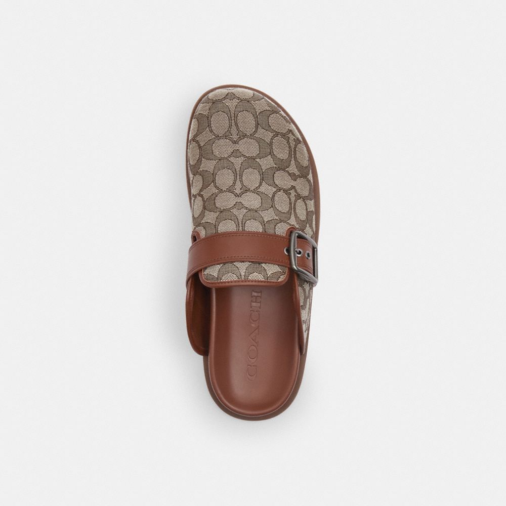 COACH®,Buckle Clog In Signature Jacquard,Rubber,Leather,Clogs,Fabric,Word Embellishment,Piping,Logo,Sustainable,Traction,C...,Multi Color,Inside View,Top View