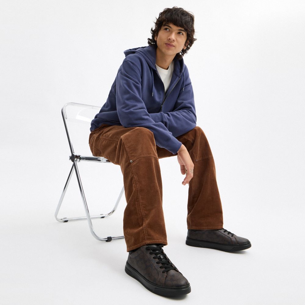 COACH®,High Line Sneaker In Signature Canvas,Canvas,EVA,Leather,Casual,Low Top,Fabric,Pattern,Fabric Embellishment,Logo,Cu...,Black,Detail View