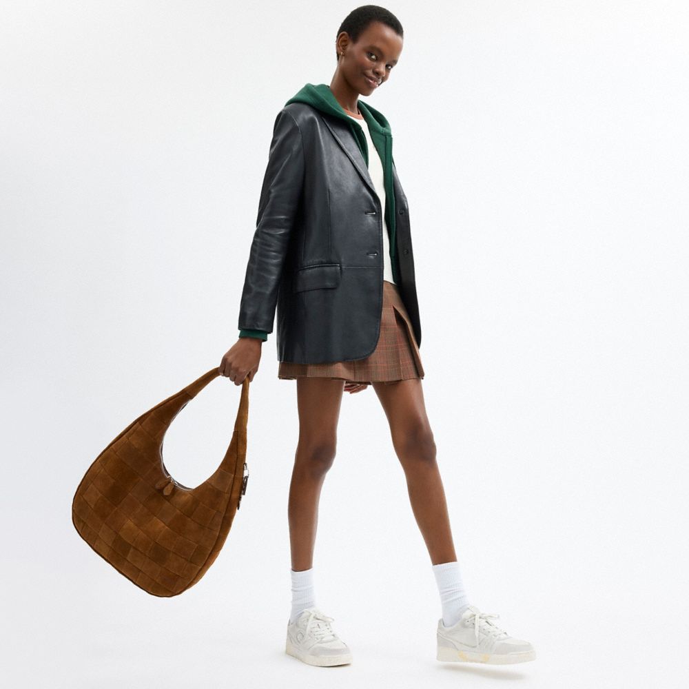 COACH®,Alter/Ego Large Crescent Shoulder Bag In Upcrafted Suede,Suede,Lining Recycled Polyester,Acrylic,Polyester,Syntheti...,Brown,Detail View