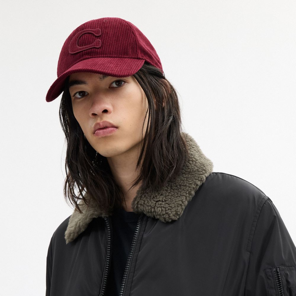 COACH®,Signature Patch Baseball Hat,Maroon,Angle View