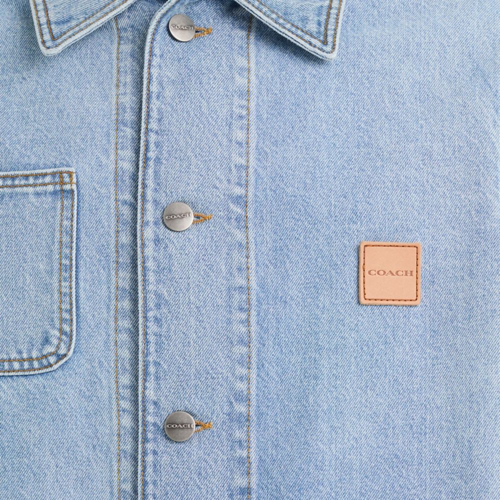 COACH®,Restored Denim Chore Jacket,Cotton,Denim,Logo,Tag Embellishment,Sustainable,Casual,Blue,Scale View