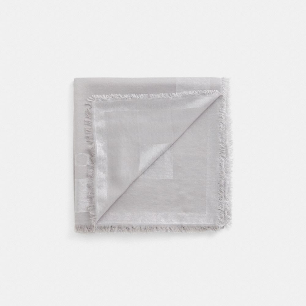 COACH®,Restored Horse And Carriage Print Oversized Square Scarf,Cotton,Modal,Viscose,Square,Frayed,Casual,Gray,Front View