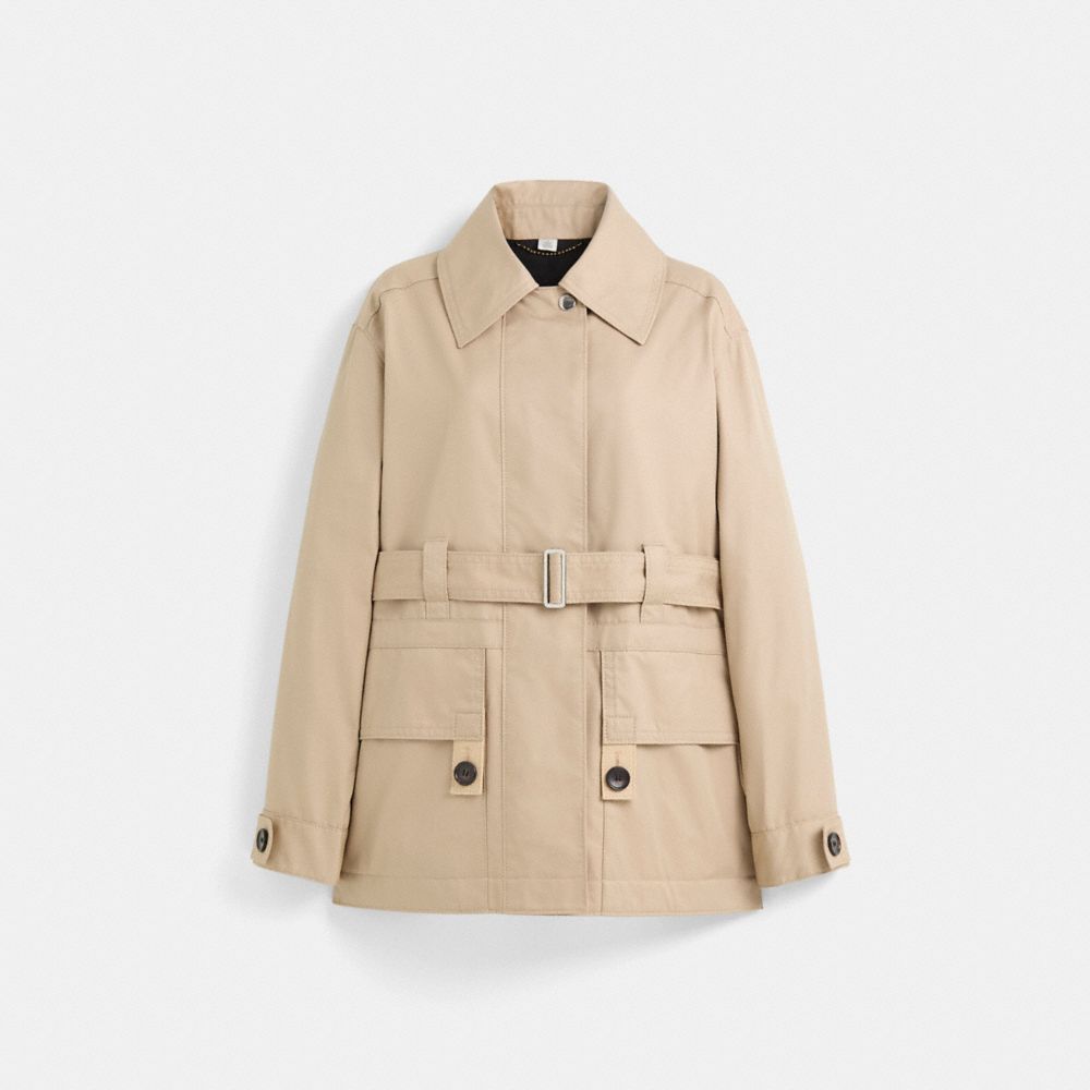 COACH®,Restored Belted Utility Jacket,Cotton,Polyester,Trench,Waterproof,Casual,Beige,Front View