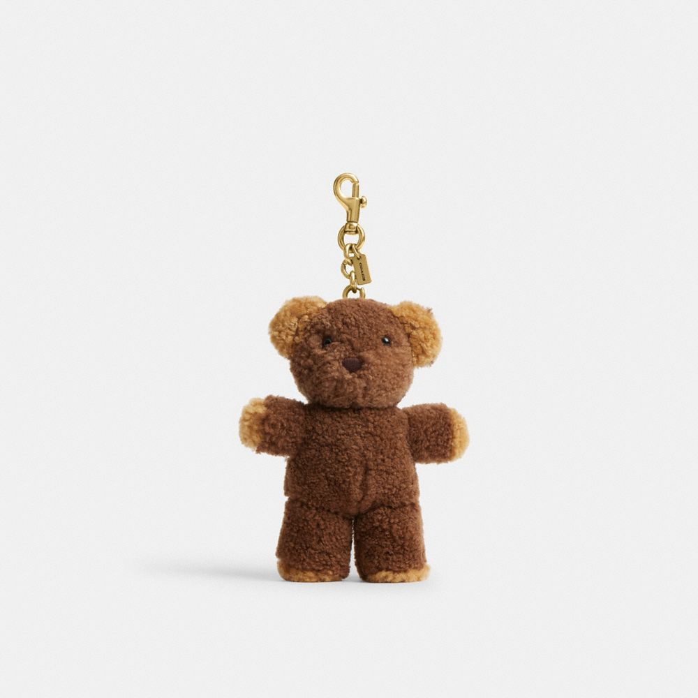 COACH®,Teddy Bear Bag Charm In Shearling,Shearling,Clutch,Embellished,Metal,Pendant,Chain Detail,Shearling,Compact,Padded,...,Brown,Front View