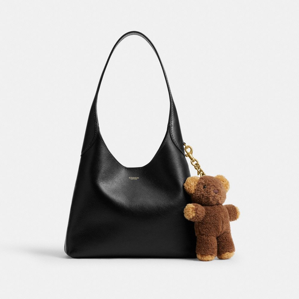 COACH®,Teddy Bear Bag Charm In Shearling,Shearling,Clutch,Embellished,Metal,Pendant,Chain Detail,Shearling,Compact,Padded,...,Brown,Angle View