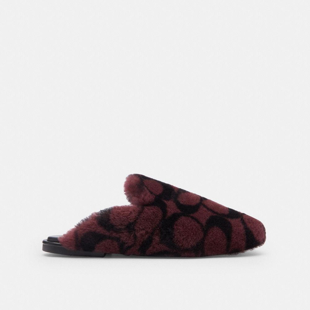 COACH®,Slipper In Signature Shearling,Rubber,Leather,Shearling,Slippers,Smoking Flat,Mules,Logo,Traction,Padded Insole,Cus...,Multi Color,Angle View