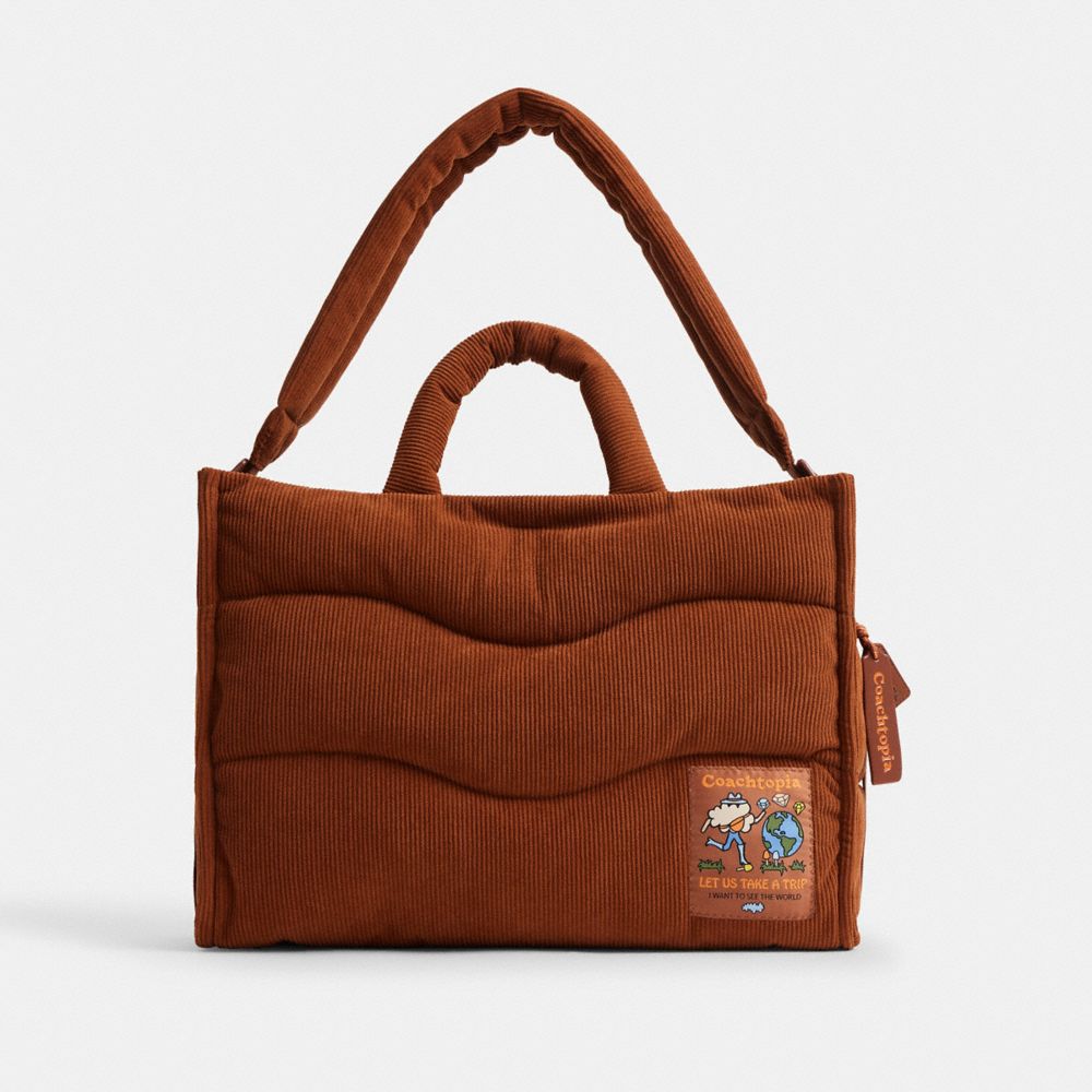 COACH®,Coachtopia Loop Tote With Wavy Quilting In Corduroy,Polyester,Synthetic,Corduroy,Recycled Polyester,Lining Recycled...,Brown,Front View