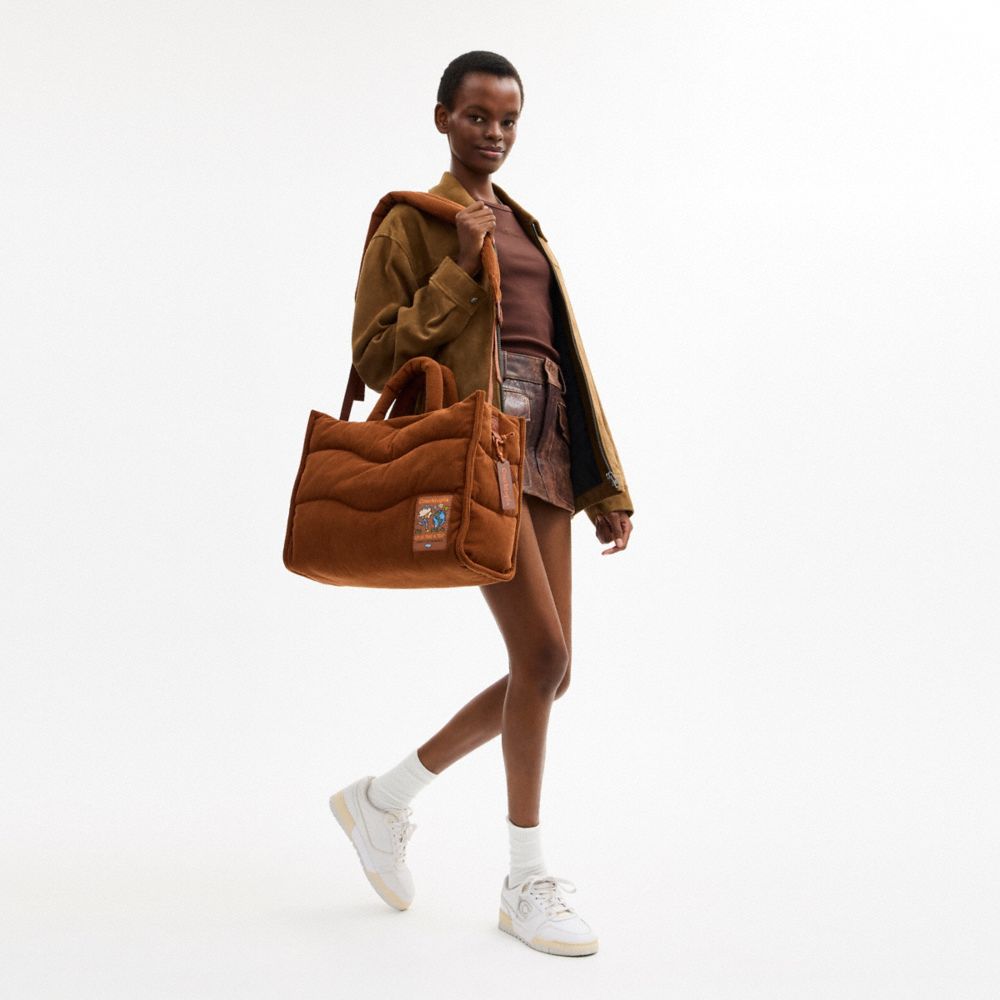 COACH®,Coachtopia Loop Tote With Wavy Quilting In Corduroy,Polyester,Synthetic,Corduroy,Recycled Polyester,Lining Recycled...,Brown,Detail View