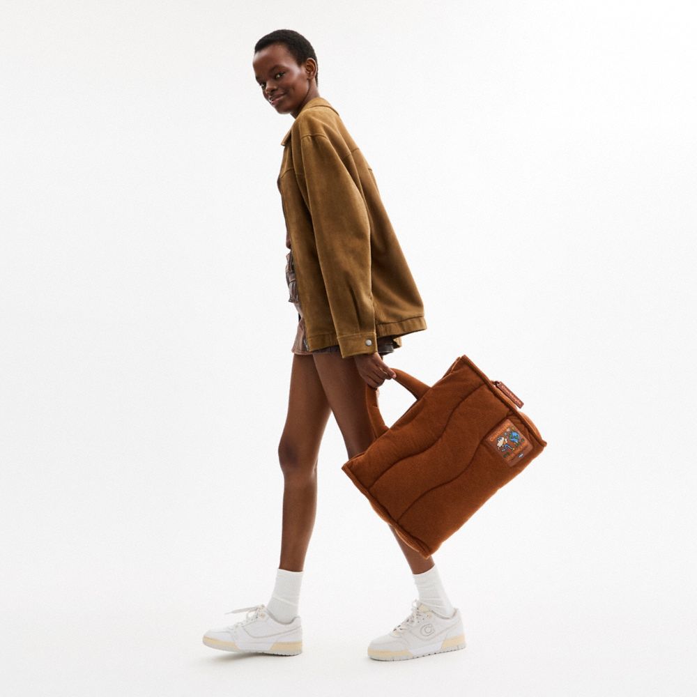 COACH®,Coachtopia Loop Tote With Wavy Quilting In Corduroy,Polyester,Synthetic,Corduroy,Recycled Polyester,Lining Recycled...,Brown,Detail View