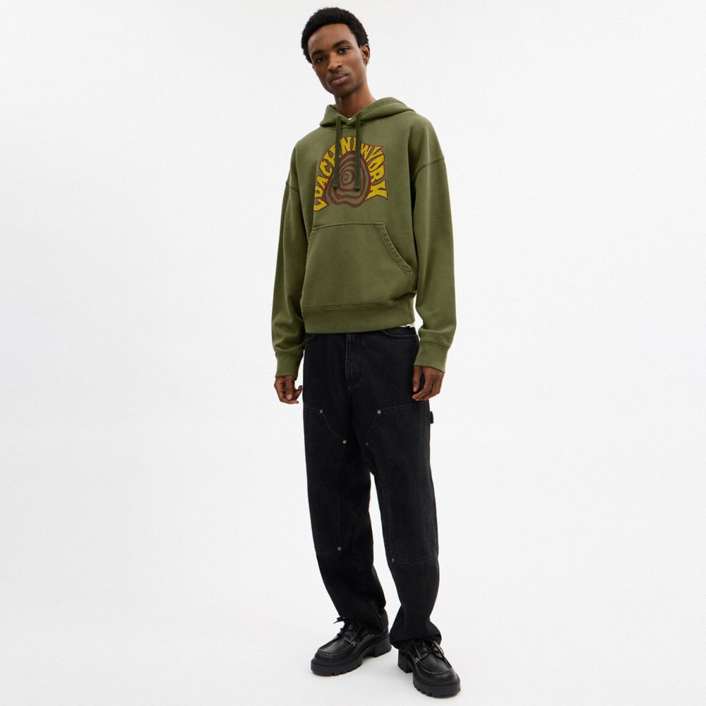 COACH®,Garment Dyed Spiral Hoodie,Cotton,Sweatshirt,Drawstring,Logo,Casual,Olive,Scale View