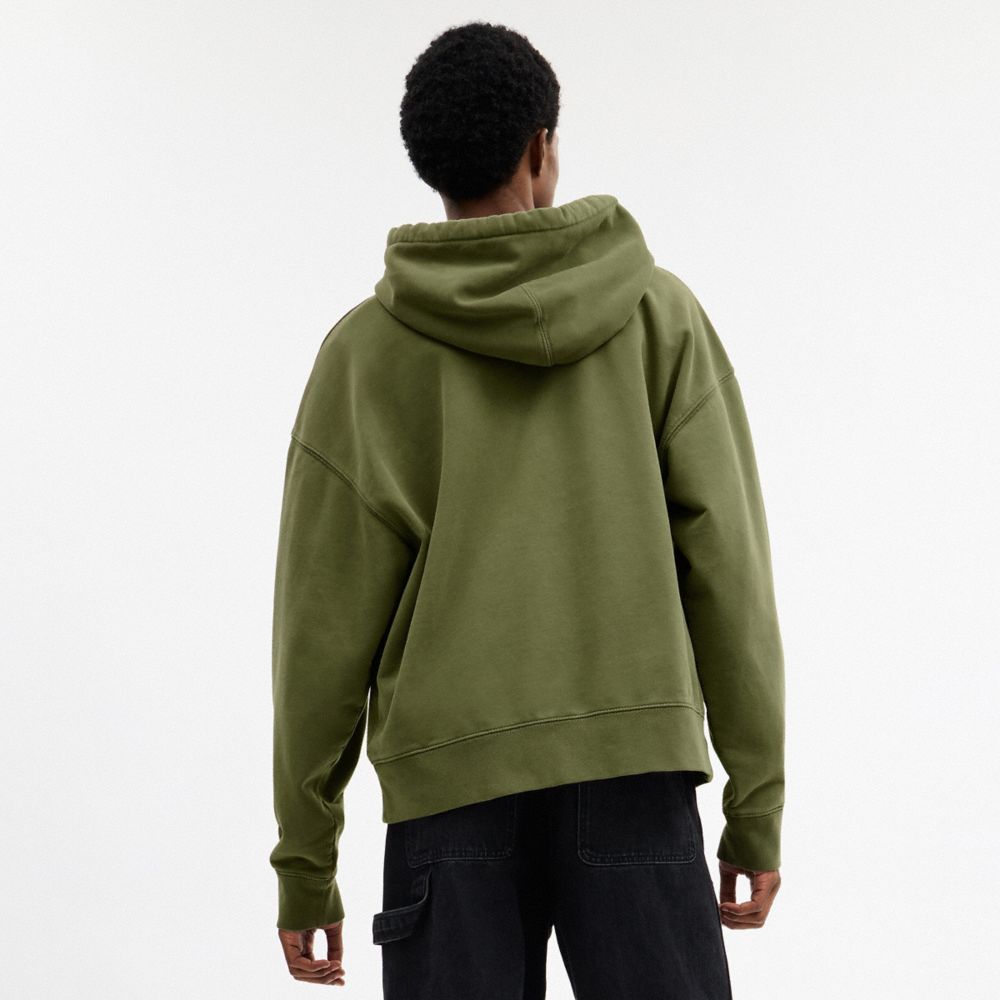 COACH®,Garment Dyed Spiral Hoodie,Cotton,Sweatshirt,Drawstring,Logo,Casual,Olive,Scale View