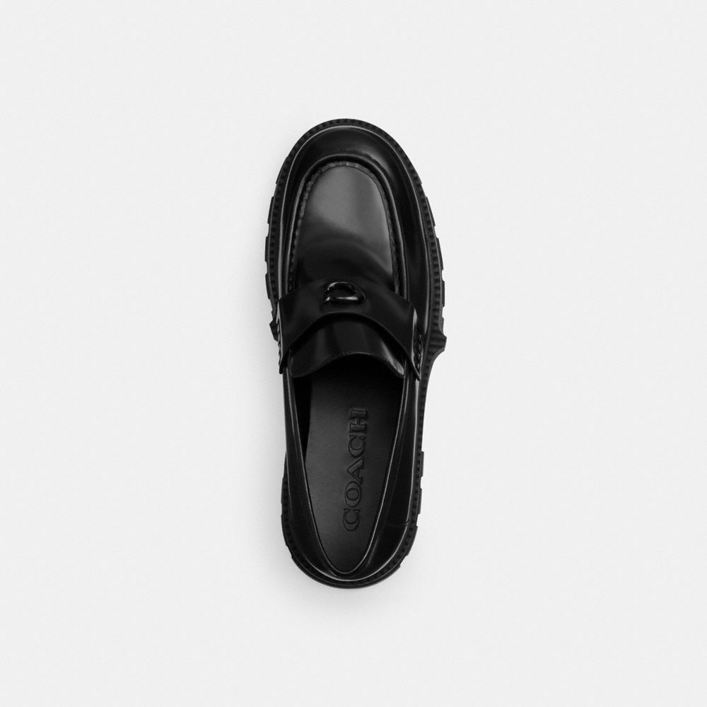 COACH®,Platform Loafer,Rubber,Leather,Loafer,Foam,Penny Loafer,Memory Foam Insole,Work,Black,Inside View,Top View
