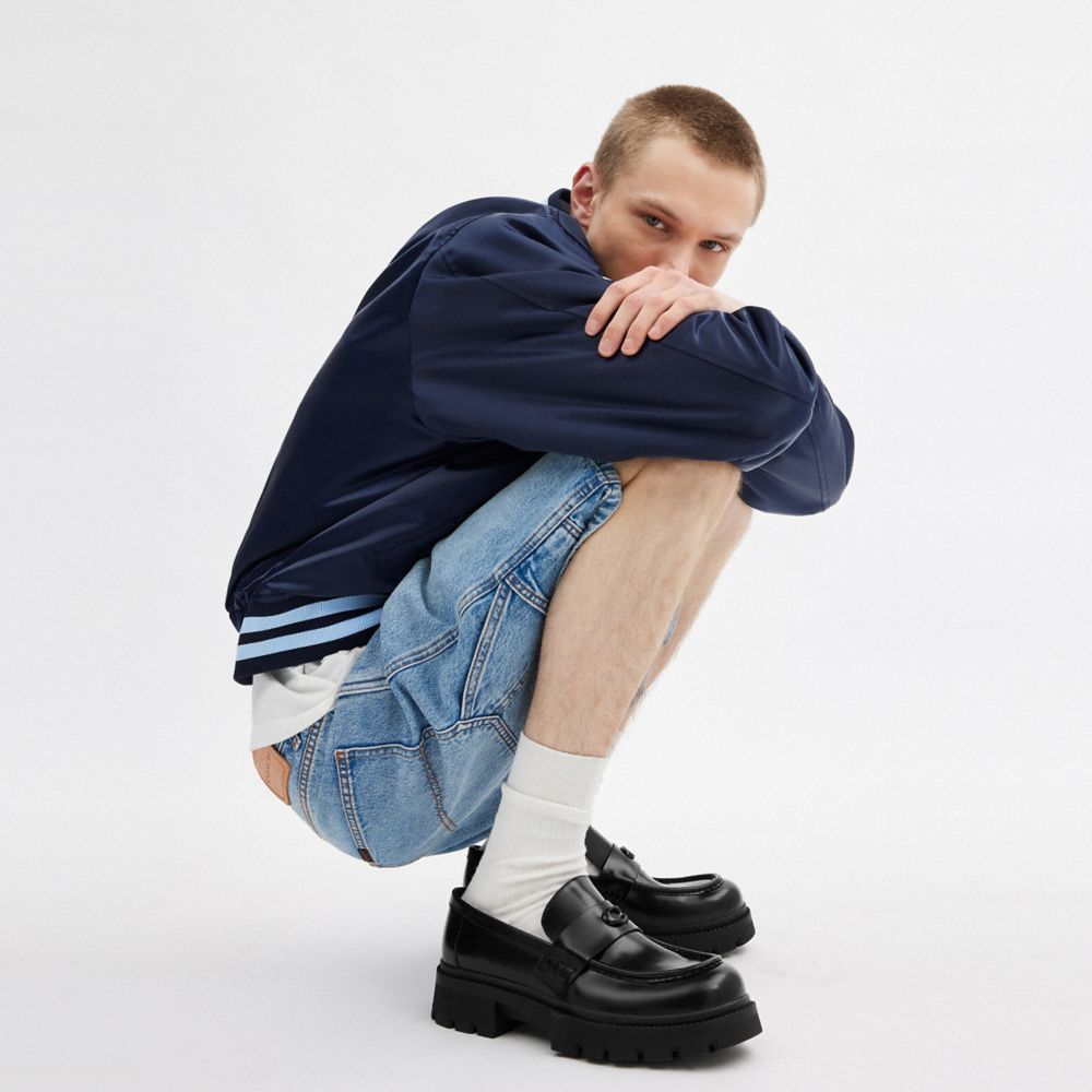 COACH®,Platform Loafer,Rubber,Leather,Loafer,Foam,Penny Loafer,Memory Foam Insole,Work,Black,Detail View