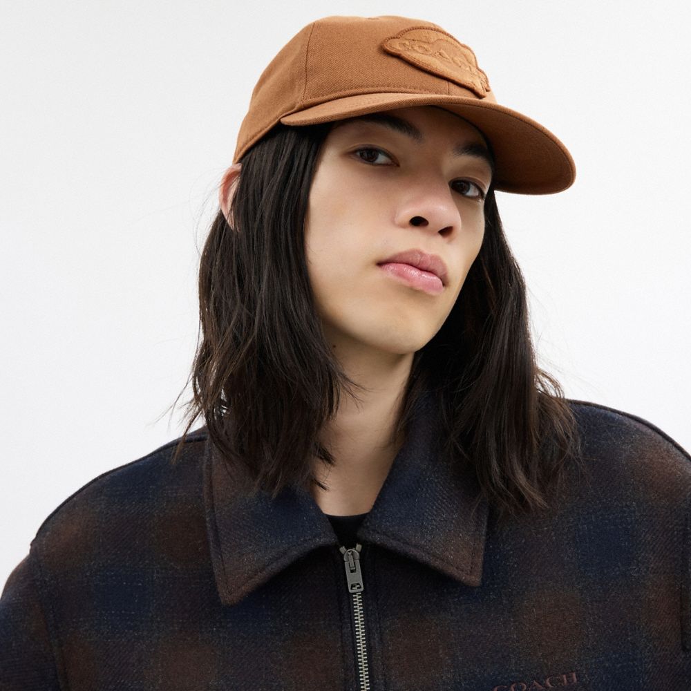 COACH®,Soho Flat Brim Baseball Hat,Brown,Angle View