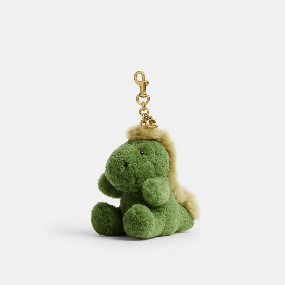 COACH®,Little Rexy Bag Charm In Shearling,Green,Front View