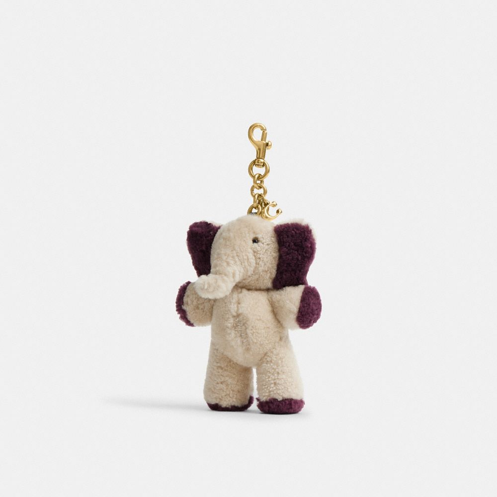 COACH®,Ellie Bag Charm In Shearling,Shearling,Bag Charm,Metal Material,Chain Detail,Key Ring,Brass,Gold Metal,Multi Color,Front View