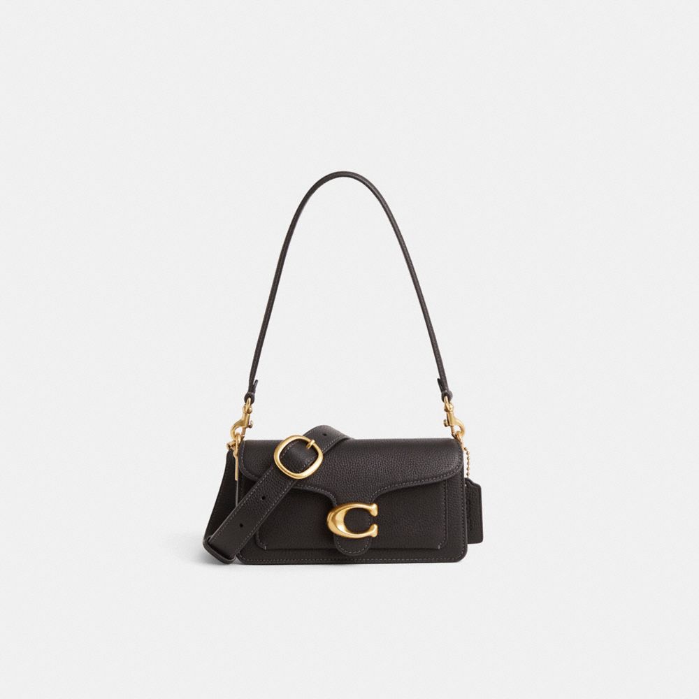 COACH®,Restored Tabby Shoulder Bag 20,Leather,Shoulder Bag,Metal,Logo,Brass,Day Party,Black,Front View