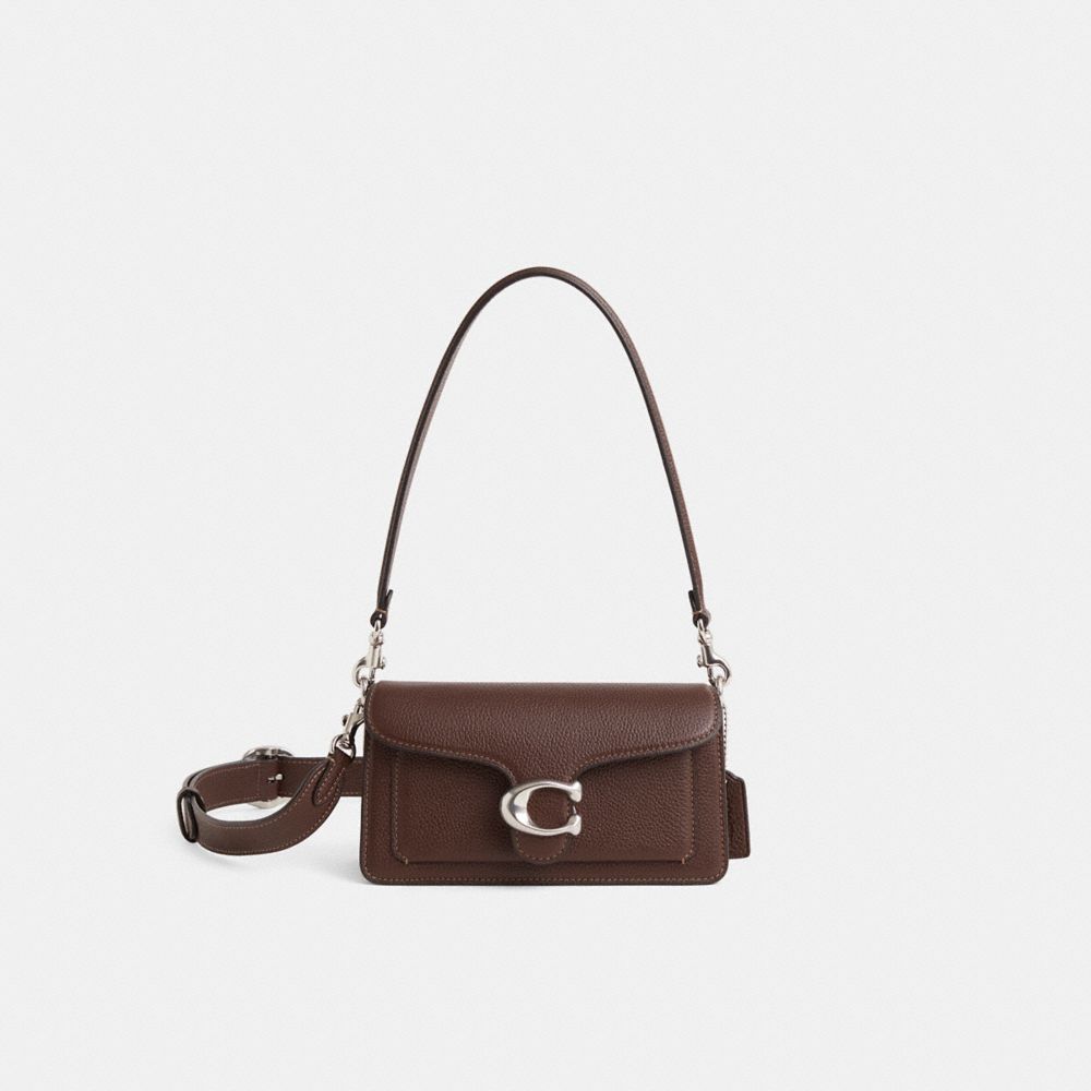 COACH®,Restored Tabby Shoulder Bag 20,Leather,Shoulder Bag,Metal,Logo,Brass,Day Party,Brown,Front View
