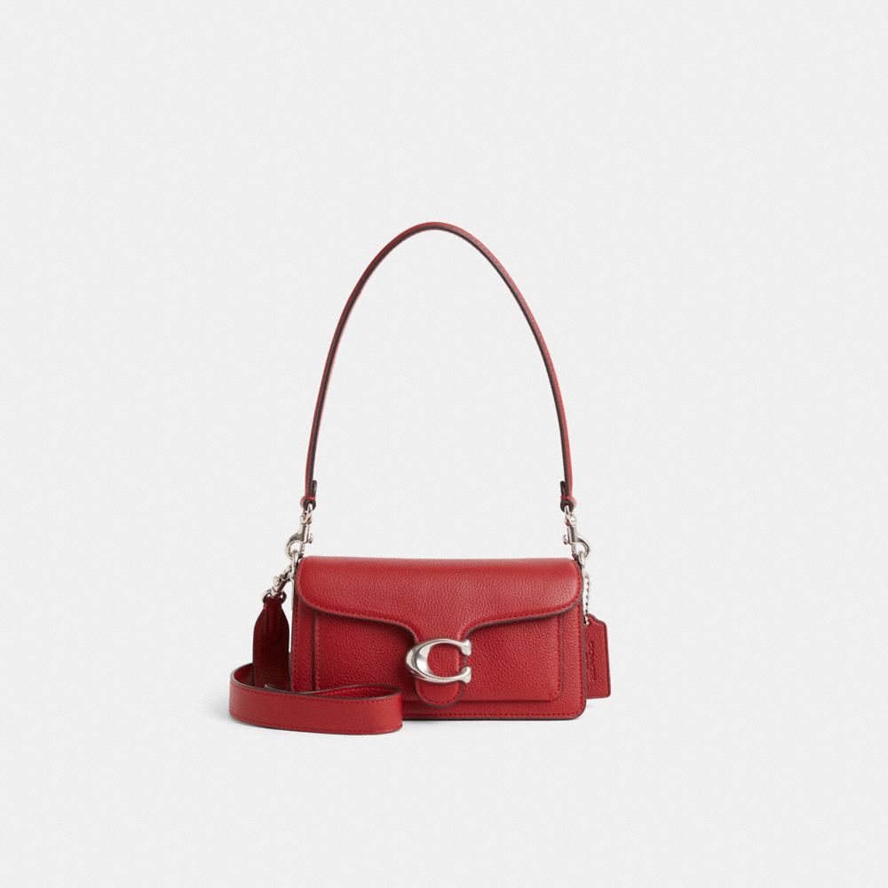 COACH®,Restored Tabby Shoulder Bag 20,Leather,Shoulder Bag,Metal,Logo,Brass,Day Party,Maroon,Front View