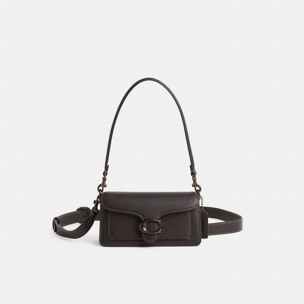 COACH®,Restored Tabby Shoulder Bag 20,Leather,Shoulder Bag,Metal,Logo,Brass,Day Party,Black,Front View