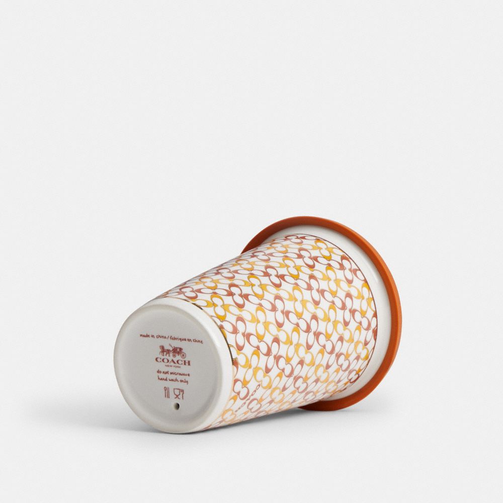 COACH®,Signature Hot Lidded Cup,White,Back View