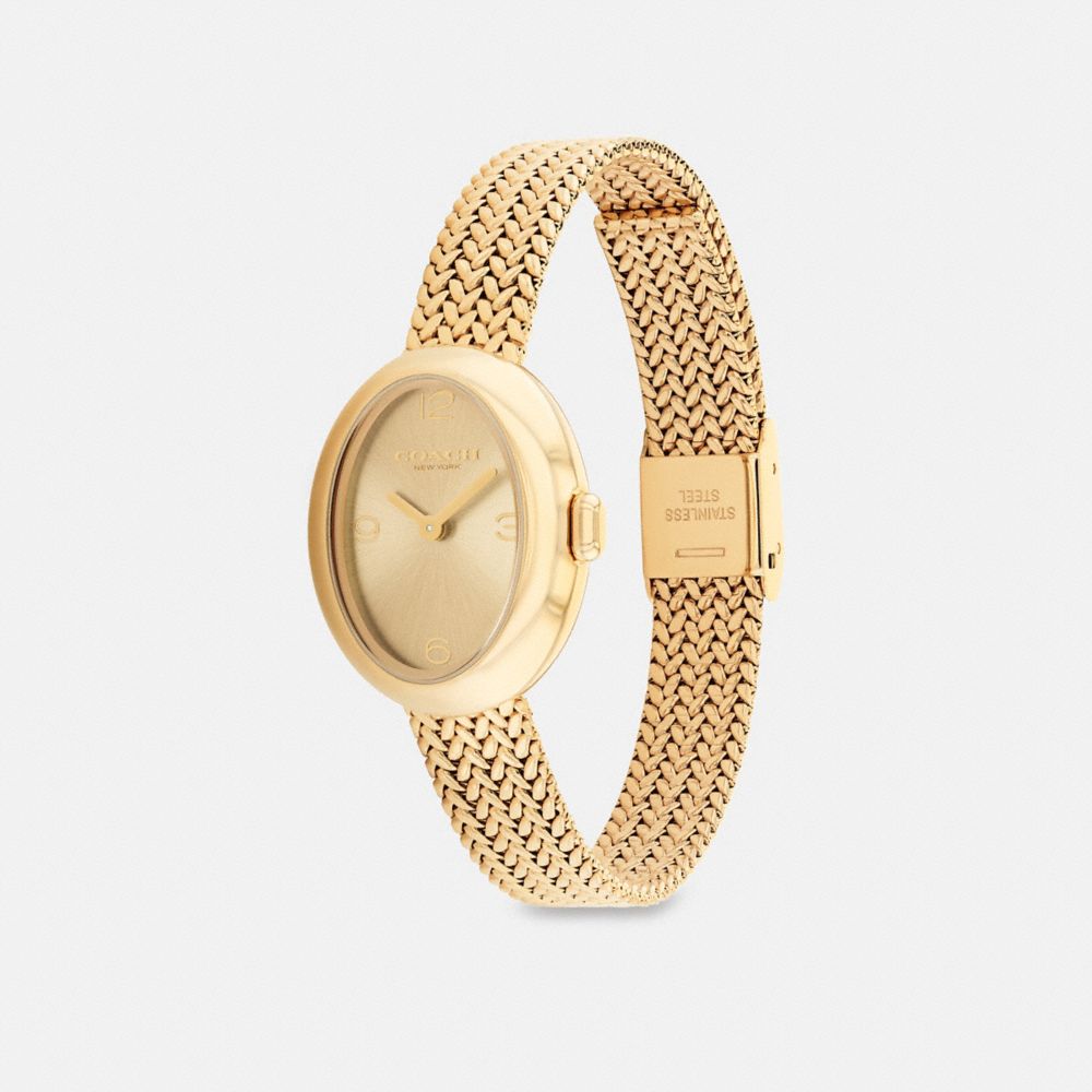 COACH®,Sammy Watch, 22 Mm,Analog,Crystal,Mineral,Word Embellishment,Logo,Textured,Mesh,Water Resistant,Stainless Steel,Work,,Angle View